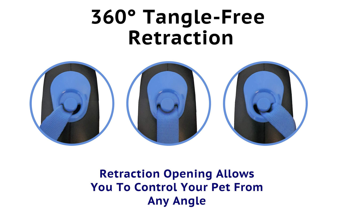 Jenny Wren Tangle-Free, Retractable Dog Lead with Anti-Slip Handle; 8M / 26FT Reflective Strong Nylon Tape/Ribbon; One-Handed Brake, Pause, Lock Blue