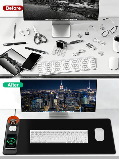 Mouse Pad with Magnetic Wireless Charging, Large Desk Mat, Non-Slip Mouse Mat, Keyboard Pad for Gaming, Desk, Office, PC (The Left Charging-Black with 20W PD Charger)