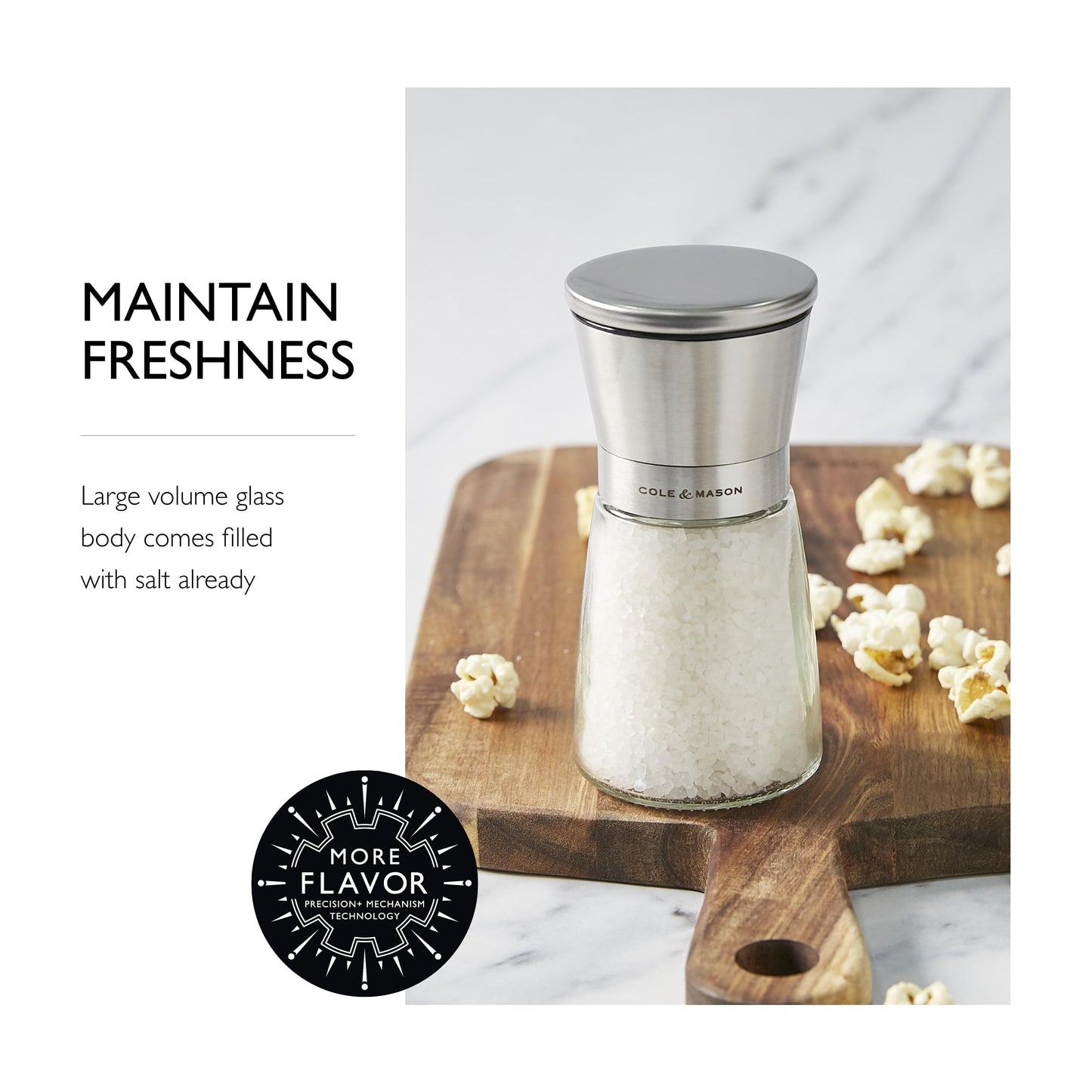 Cole & Mason Sunderland 5.5" Salt Mill Set for Sea Salt - Aesthetic Salt Mills - Kitchen & Home Essentials - Refillable Salt Mill Grinder - Acrylic Spice Mills
