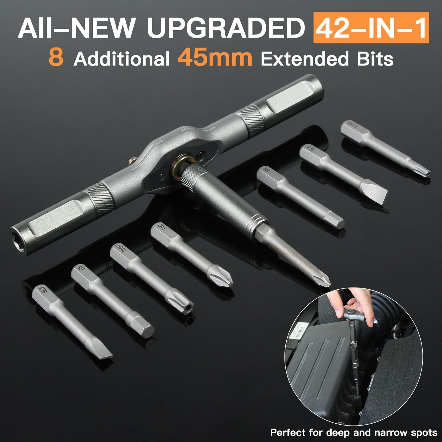 Faireach 42 in 1 Ratchet Screwdriver Set with Detachable T Handle, Magnetic Screwdrivers bits with Case, Multi Precision Repair Tool Kit for Furniture Electronics Cars Bicycle, DIY Free Combination
