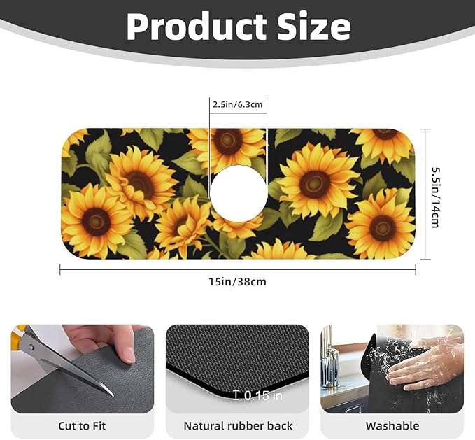 Kitchen Faucet Mat 15 x 5.5 Inch Sunflowers Faucet Draining Mat Farmhouse