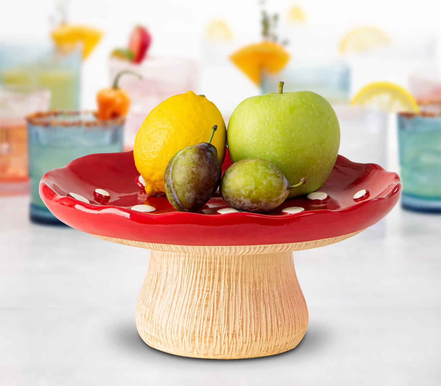 dgudgu Mushroom Fruit Bowl For Kitchen Counter 10 Inch Fruit Holder Large fruitage Bowl Red Banana Basket For Kitchen Fruit Holder