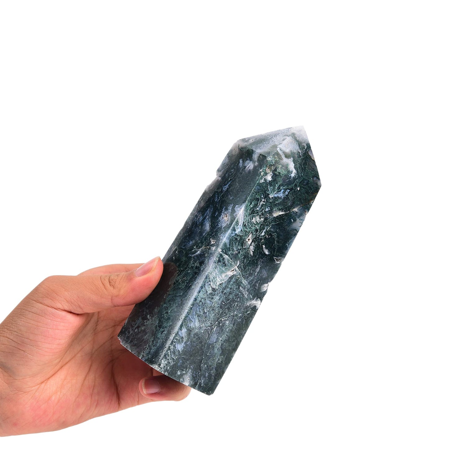 JIC Gem Green Fluorite Crystals Tower Gemstone Tower Wand Quartz Obelisk Healing Crystals Chakra Tower Decor Meditation Reiki 1-1.3 Lbs