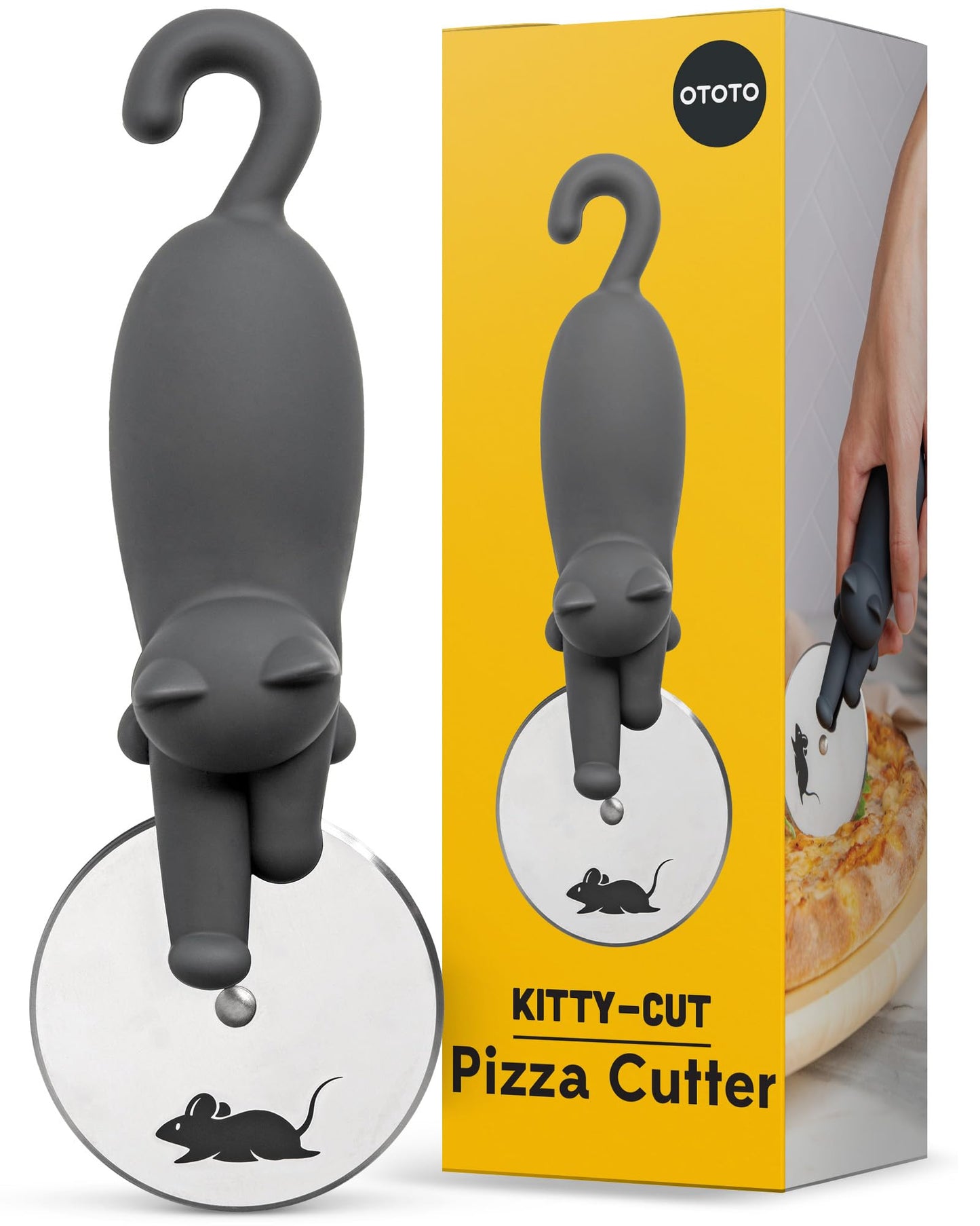 OTOTO Kitty Cut Pizza Cutter Wheel - Pizza Cutters Stainless Steel, Funny Kitchen Gadgets and Kitchen Gifts, Cat Gift for Women Cat Lovers