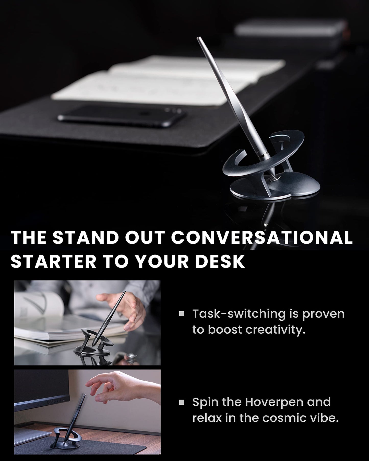 novium Hoverpen Interstellar - Space Black, Ballpoint Pen, Unique Conversational Starter, Premium Futuristic Design, Precision Flow Ink, German-engineered Ballpoint Cartridges