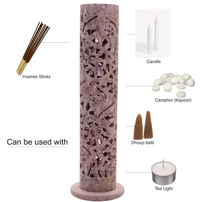 Carry Me Marble Soapstone Incense Stick Holder | Candle Burner | Tea Light Holder - Perfect Handmade Elephant Carving for Gifting. Decorative Home and Office Decor.(3 x 3 x 10.5 Inches)