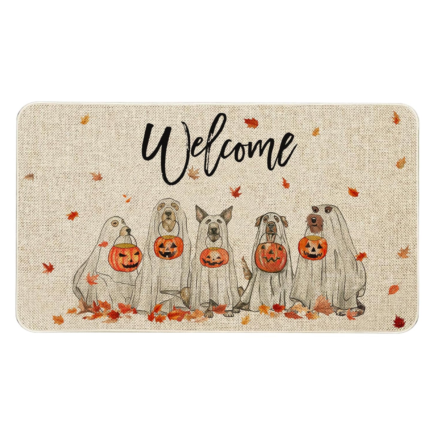 Roszwtit Fall Door Mat 30 X 17 Inch Fall Halloween Dog Welcome Doormat Indoor Outdoor Entrance Floor Mat Non Slip Autumn Halloween Decor Rubber Mats