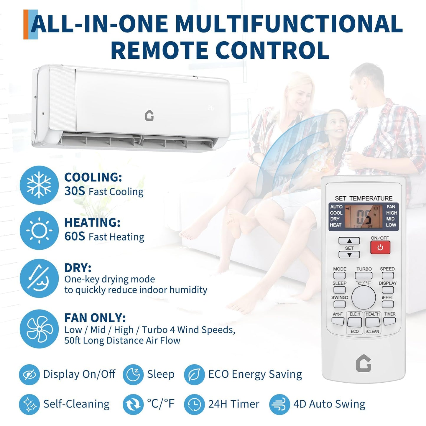 12,000 BTU Mini Split AC & Heat Pump | 115v, Inverter, Smart WiFi, Remote | Ultra-Quiet, Energy Efficient for 750 Sq.Ft Space