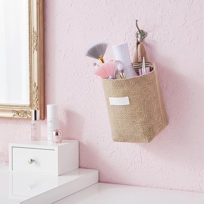 Small Hanging Basket, Small Wall Basket Cotton and Linen Hanging Storage