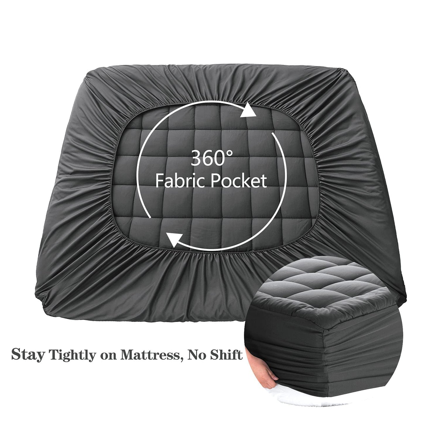 EASELAND Queen Size Mattress Pad Pillow Cover Quilted Fitted Mattress Protector Cotton Top 8-21" Deep Pocket Cooling Mattress Topper (60x80 Inches, Dark Grey)
