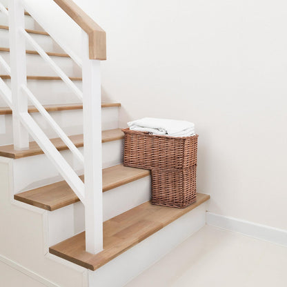 Woodluv L-Shape Large Wicker Step Basket With Insert Handle, Step Tidy Storage Basket, Bin for Laundry, Toys, Household Items, Staircase Storage Basket Organiser, Natural, 38 x 21 x 40 cm
