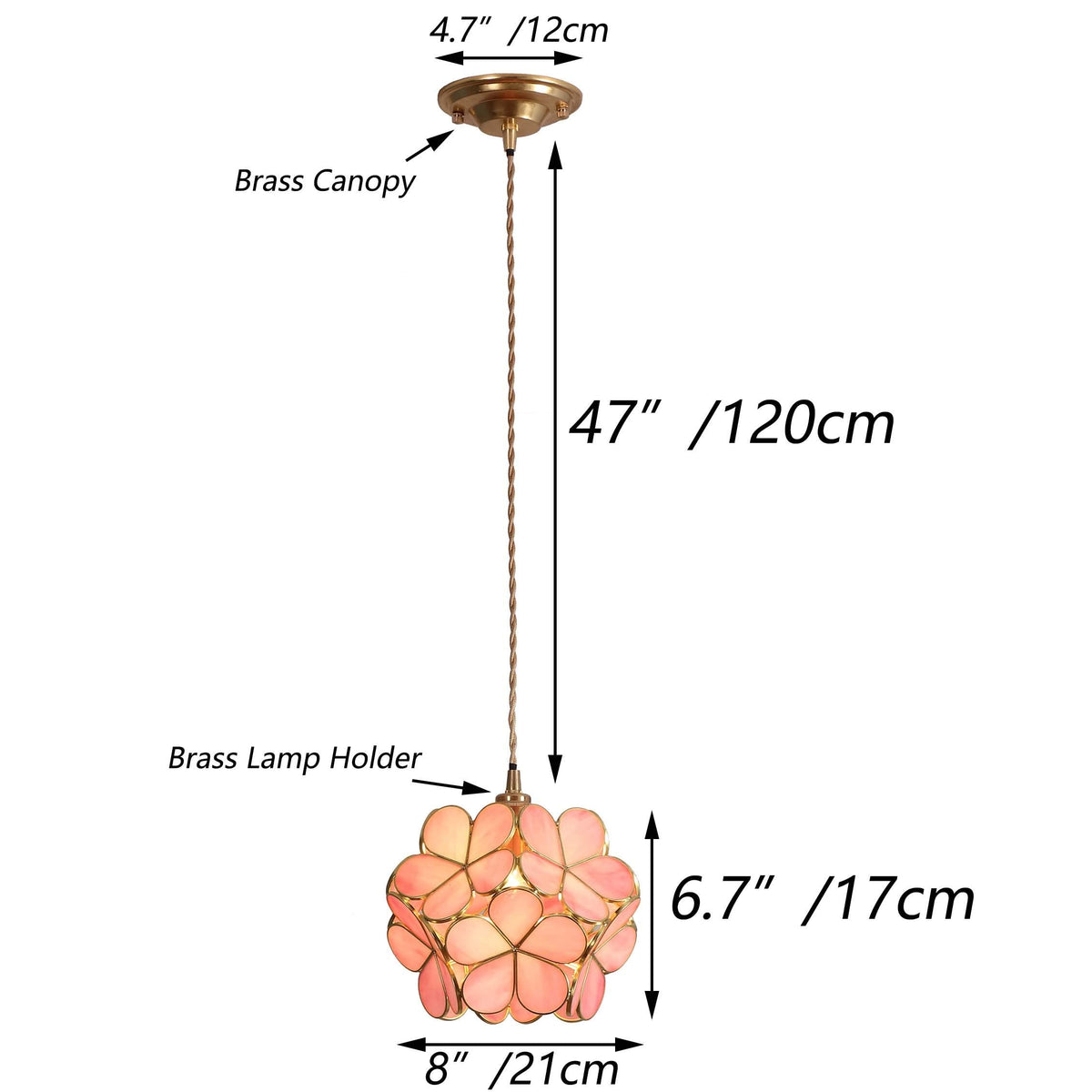 Bieye L10742 Petals Tiffany Style Stained Glass Ceiling Pendant Light with 8-inch Wide Lampshade (Pink, 8" Cherry Blossom)