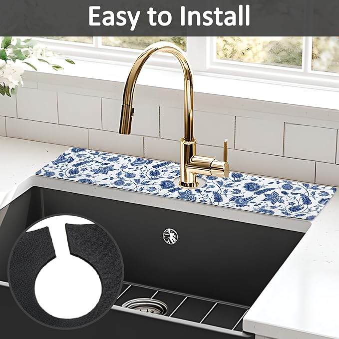 24" X 5.5" Kitchen Sink Splash Guard Faucet Mat Flora Super Absorbent Fast