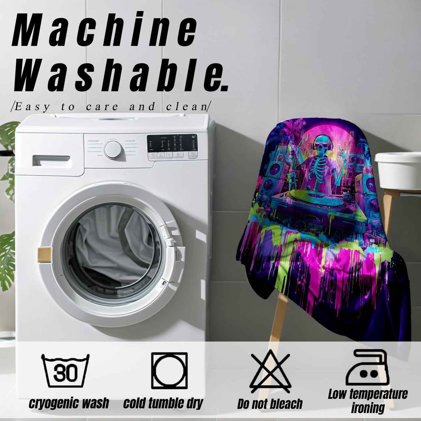 YCUFN Vibrant Skull Flannel Blanket Neon Skeleton Design Warm Lightweight Throw Blankets for Sofa Picnic Travel and Gathering Decorate All Season Use Street Art Style Lovers Gifts 50x60in