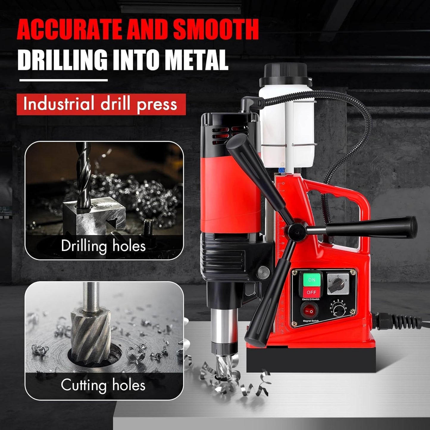 COZONY Magnetic Drill Press, 1300W 810RPM Portable Mag Drill Press, 1.6 Inch Boring Diameter, Double Track, Electric Drilling Machine with 11Pcs Drilling Bits,for Metal Surface, Industrial