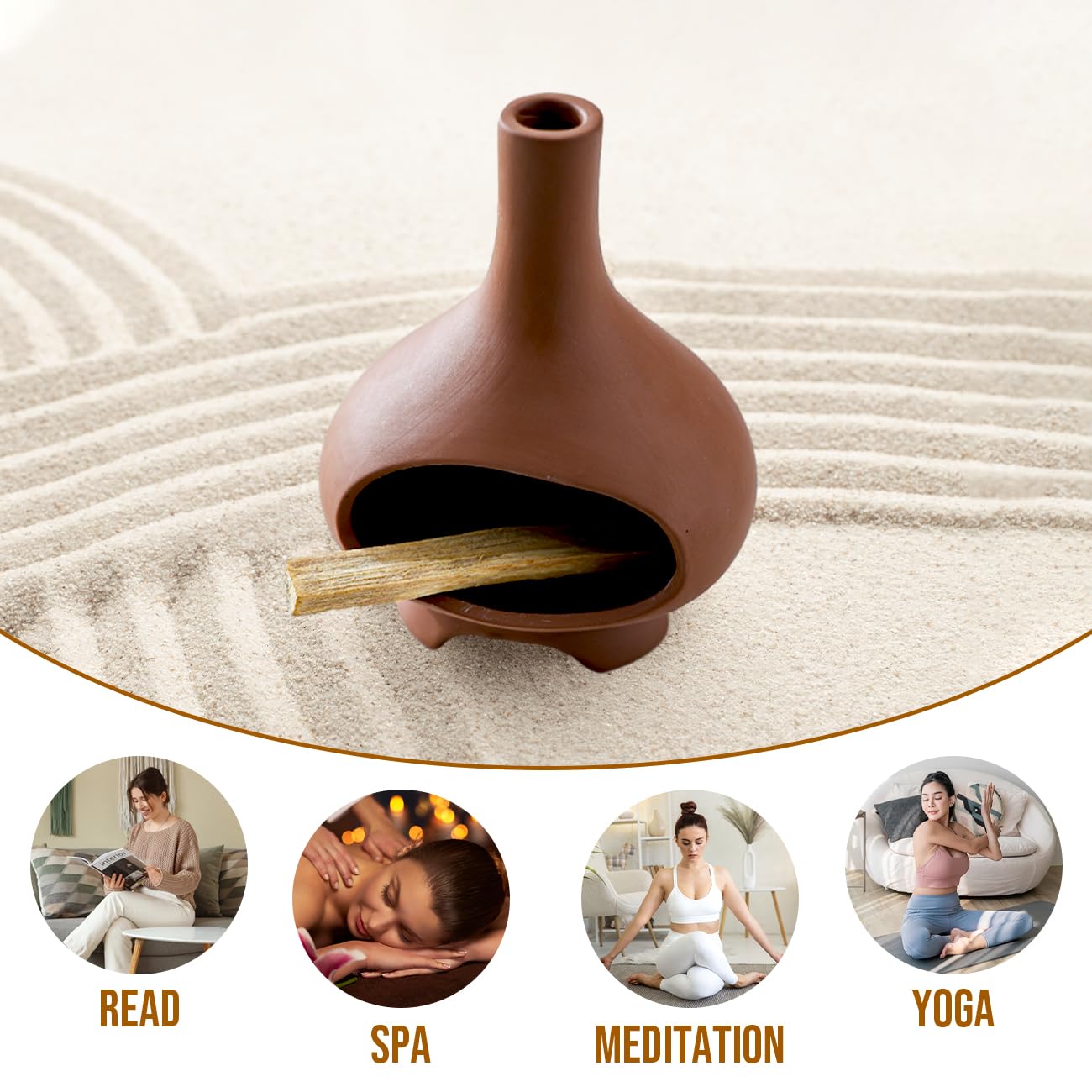 Palo Santo Holder Handmade Ceramics Incense Burner Chimney Dish Smudge Bowl for Palo Santo Sticks Sage Bundles with Brush(Brown)