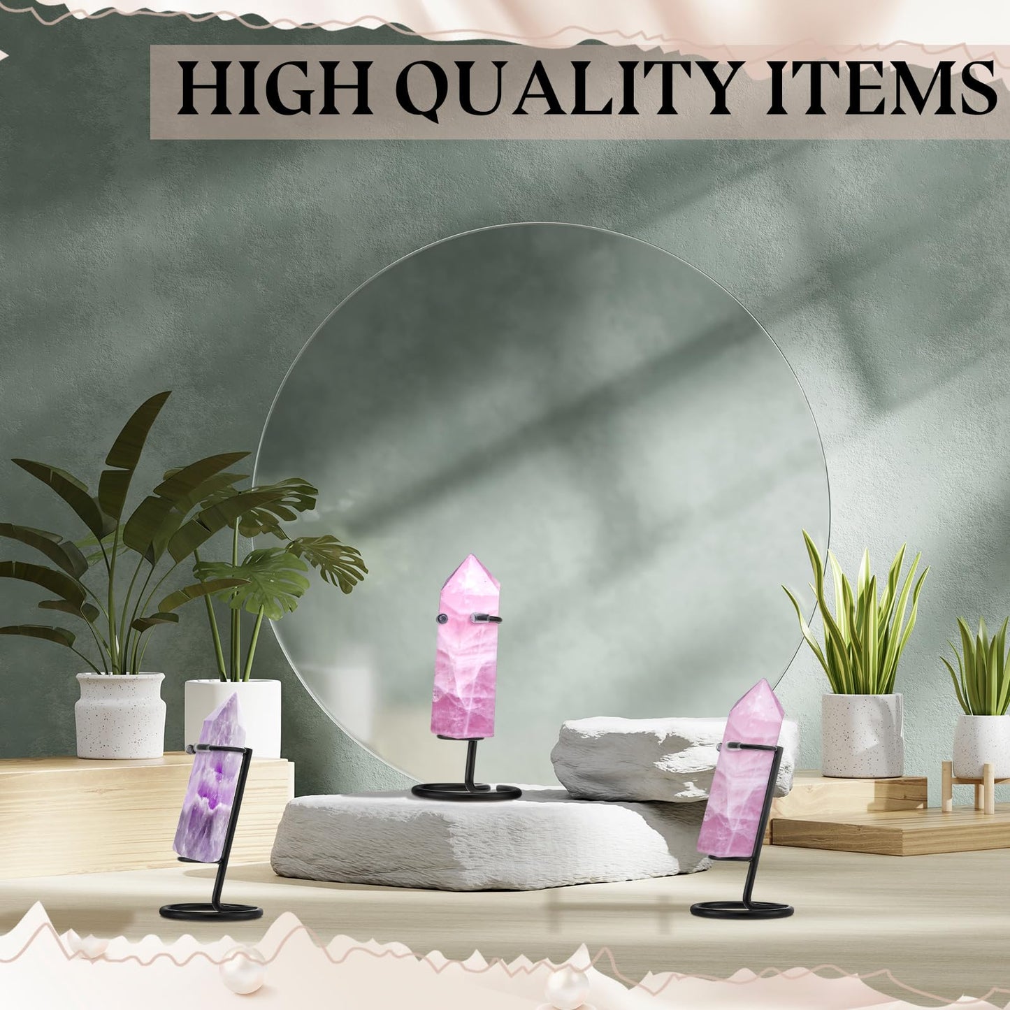 Yaocom 8 Pcs Crystal Wand Stand 2.4" L x 2.4" W x 3.74" H in Small Display Stand Metal Rock Wand Holder Iron Arms Display Holder for Small Gemstones Crystal Mineral Agate(Black)