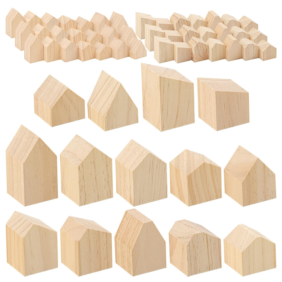 Yiksonyo 56 PCS Multi-Size Unfinished Wood House Shaped Blocks, Wooden Houses for Crafts, Arrow Shape Wood Blocks for DIY Projects, Home Decor, and Festive Occasions