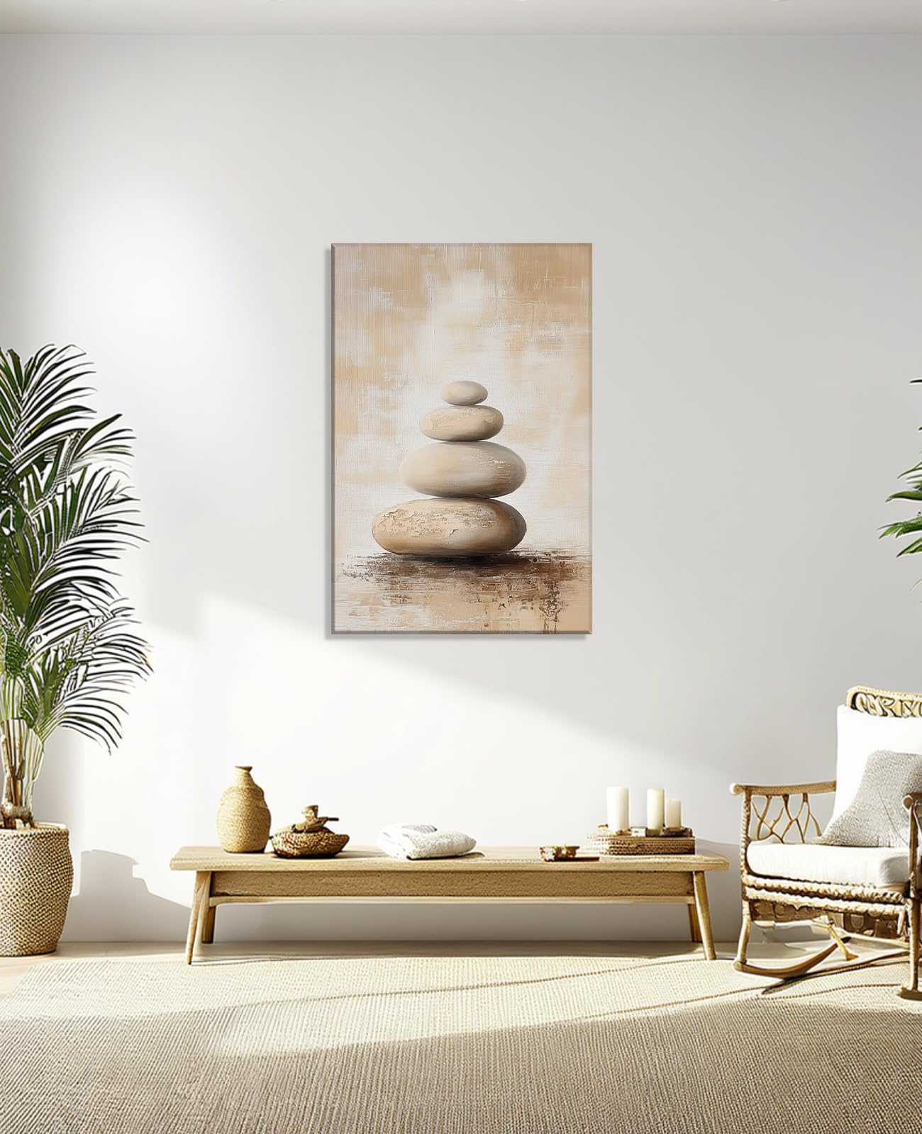 Zen Canvas Wall Art Spa Stones Picture Wall Decor Framed Meditation & Calm Painting Minimalist Prints Spiritual Room Living Room Bathroom Ready to Hang(Art-16,12.00"x18.00")