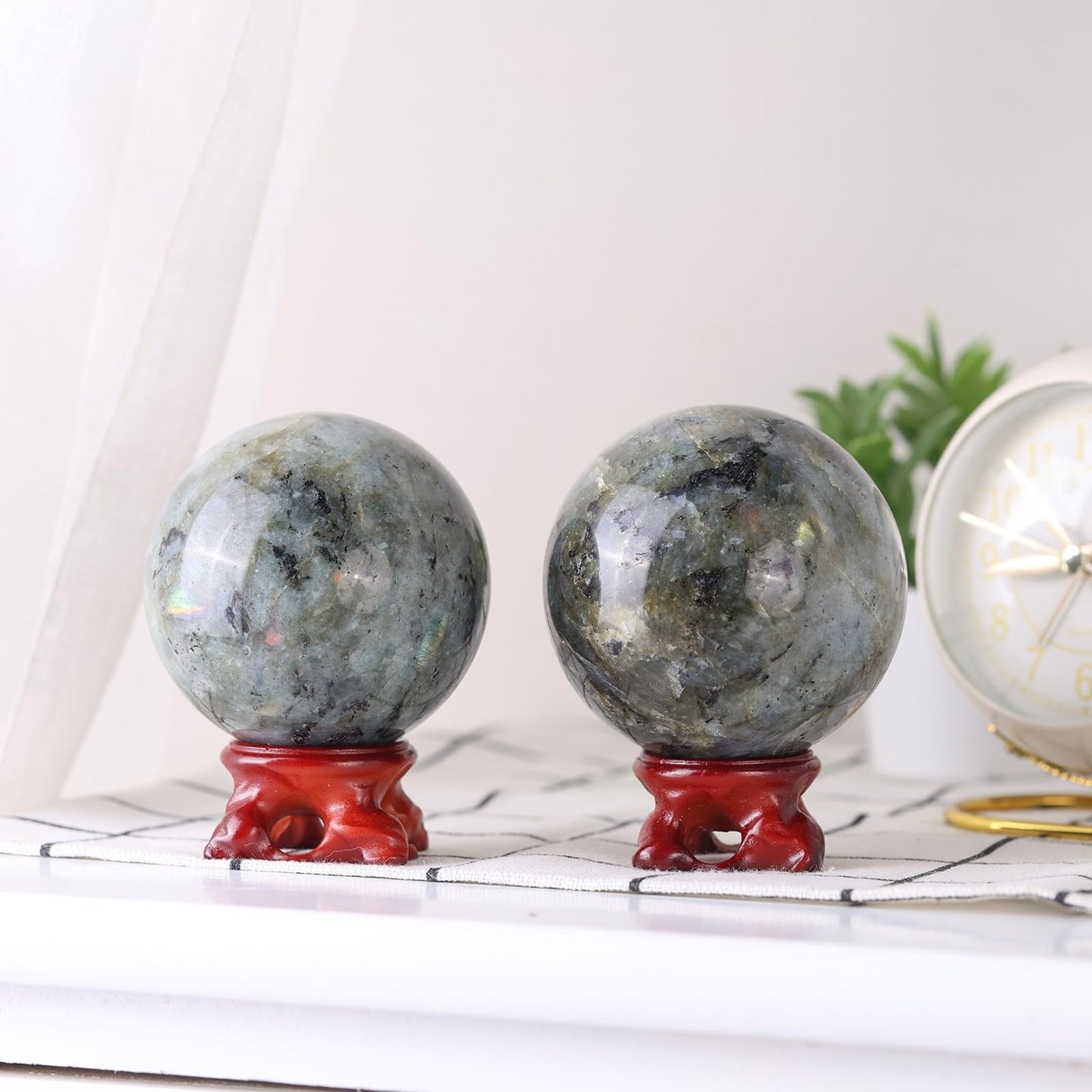 mookaitedecor Natural Labradorite Crystal Ball with Resin Stand, Decorative Stone Sphere Ball for Feng Shui Meditation Divination Home Decor, 2.4-2.76 Inch (61-70 mm)