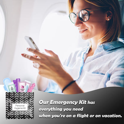 Menstrual Kit All-in-One 10 Pack | Convenience on The Go | Period Kit Pack for Travelling, Tweens & Teenager | Individually Wrapped Feminine Hygiene Product (Black Treads)