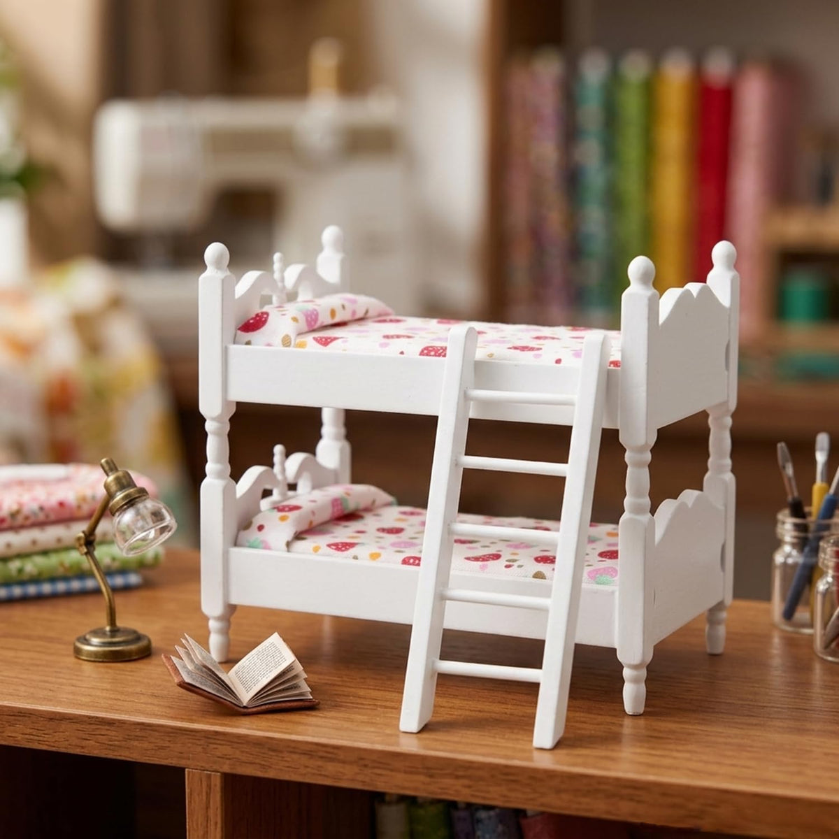Z MAYABBO Wooden Dollhouse Furniture of Baby bunk Bed with Ladder for Miniature Dollhouse Accessories - 1/12 Scale