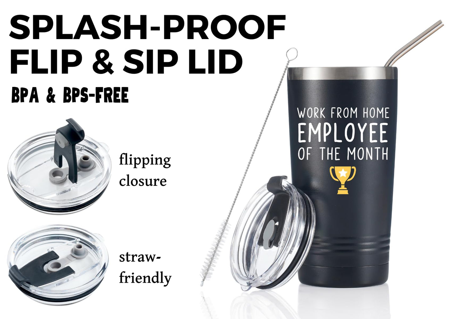 Work From Home Gifts For Women/Men, Vacuum Insulated Tumbler 20oz With Lid and Straw, Unique Gifts For Remote Workers - Work From Home Employee Of The Month - Metal