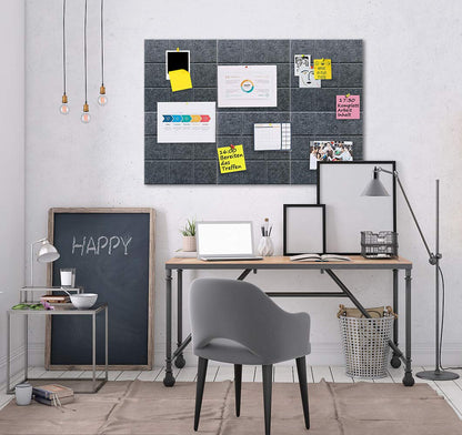 Uoisaiko Large Felt Board Tiles with 30 Pins, 30x30cm Pack of 6 Bulletin Board Notice Boards for Home Office Kitchen, Self Adhesive Pin Board Wall Tiles for Photos Memos