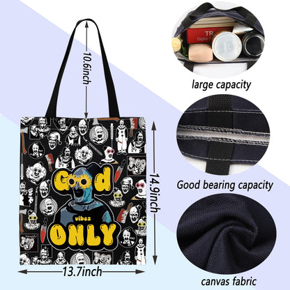 ENSIANTH Sunflower Glasses Clown Tote Bag Horror Slasher Serial Killer Movie Lover Gift Scary Halloween Thriller Handbag (Good Vibes bag)