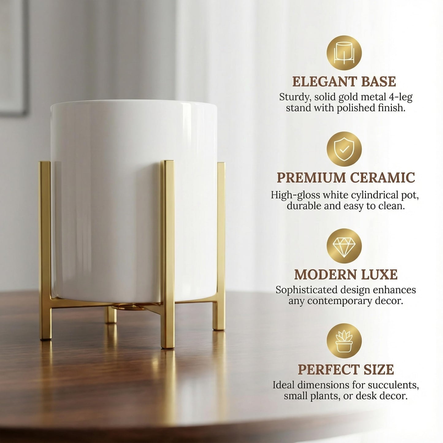 MONOSUGO 4.72" Gold Pen Holder Aesthetic Pencil Holder for Desk, Gold Desk Organizers and Accessories for Women Girls, Ceramic Pen Holder for Office