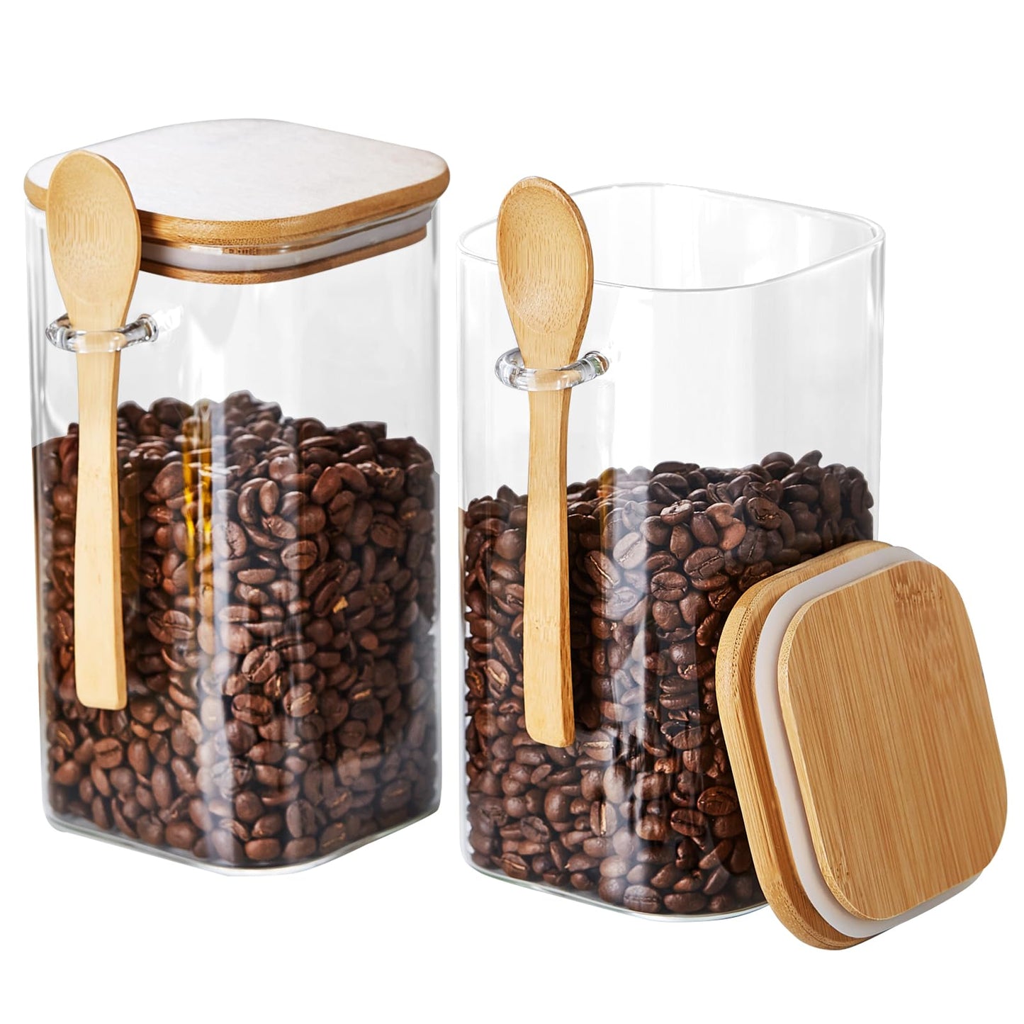 Glass Jars with Airtight Bamboo Lids and Spoons, 2PCS 1150ml/39oz Overnight Oats Containers with Lids, Glass Food Storage Containers for Coffee Beans, Flour, Sugar, Cookie, Pasta, Tea Leaf