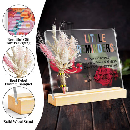 Inspirational Motivational Gifts Little Reminders You are Enough Clear Desk Decorative Sign, Bouquet Acrylic Sign With Wooden Stand for Office Desk Table Shelf