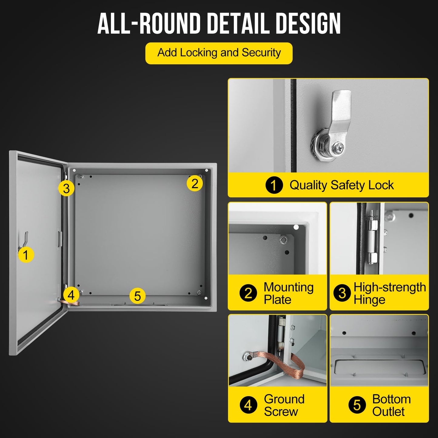 24x24x8 Electrical Enclosure, NEMA 4 Outdoor Enclosure, IP66 Waterproof & Dustproof Cold-Rolled Carbon Steel Hinged Junction Box for Outdoor Indoor Use