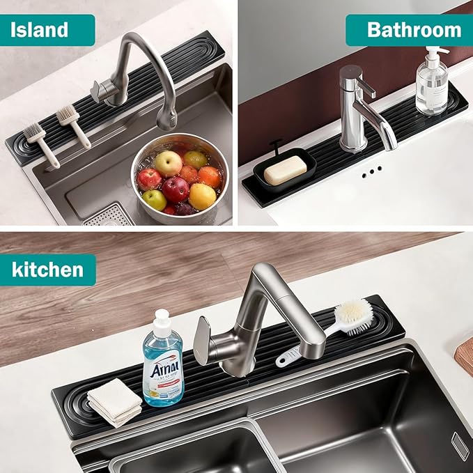 PEKER Teak Wood Faucet Mat for Kitchen Sink 19.7" – Natural Teak Sink Splash