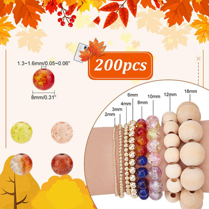 PH PandaHall 200pcs 8mm Fall Beads Yellow Orange Crackle Glass Beads Round Handcrafted Loose Bead Autumn Baking Painted Bead for Harvest Thanksgiving Bracelet Necklace Earrings Jewelry Making