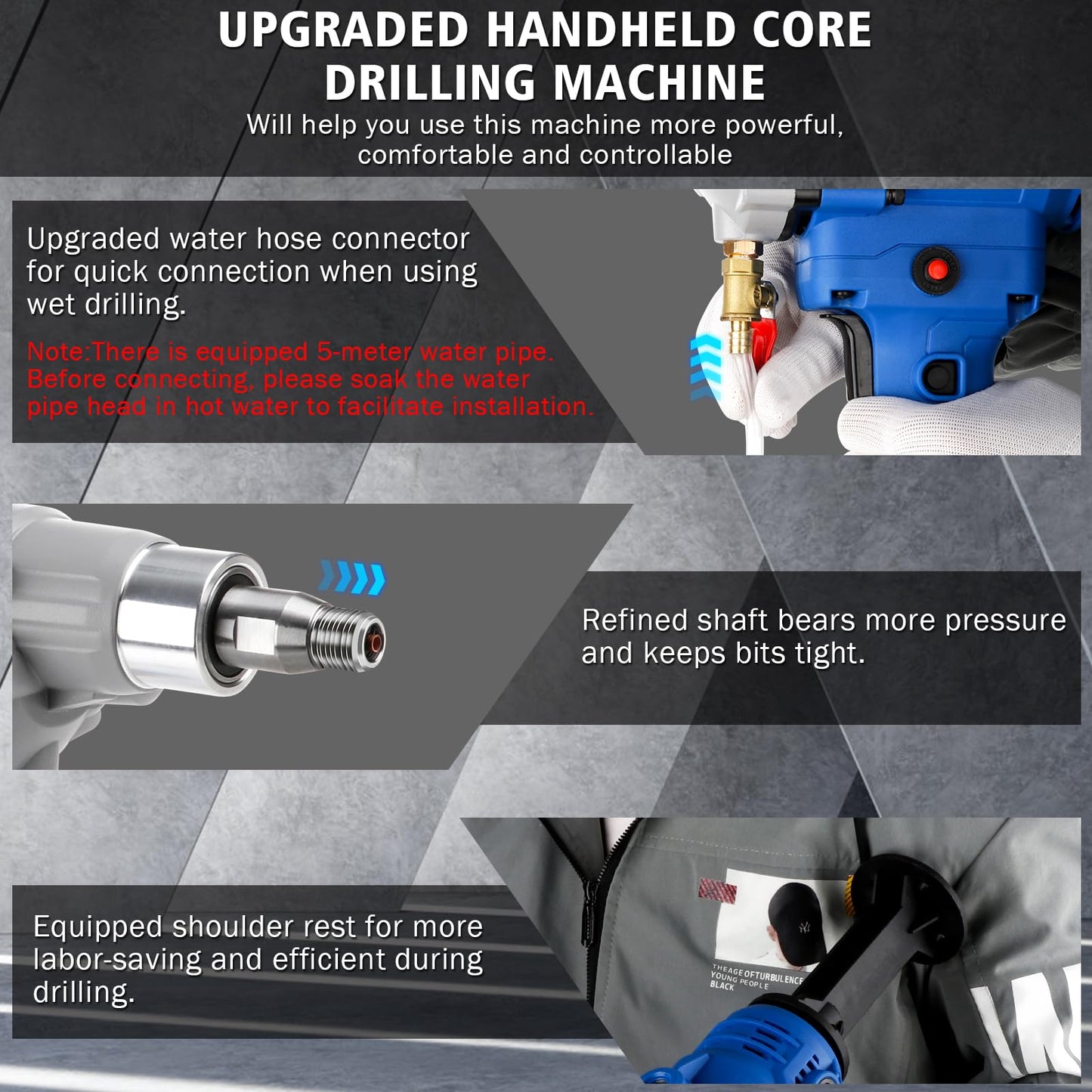 Diamond Core Drilling Machine,concrete core drill,Thread Core Drills Rig with Water Pump Water Pipe equipped,Wet & Dry Core Drill Rig with three industrial-grade drill bits, for Concrete Brick Stone