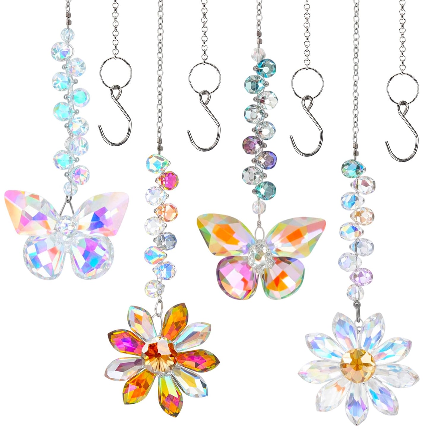 Hoemwarm 4 PCS Crystal Suncatchers 2PCS Butterfly 2PCS Flower Window Hanging Ornaments Rainbow Maker for Indoor Outdoor Garden Wedding Decor Gifts