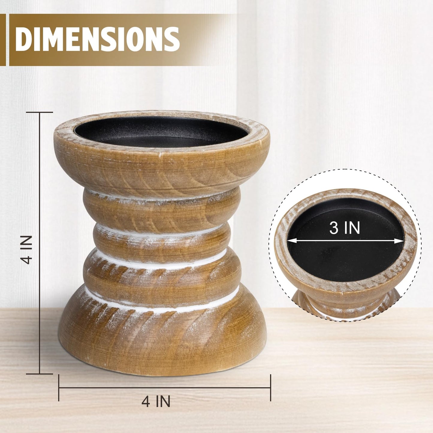 Pillar Candle Holder, Farmhouse Wood Candle Holder, Rustic Wooden Candle Stand, Vintage Small Wooden Candlestick Holders for Living Room, Table Centerpiece, Brown