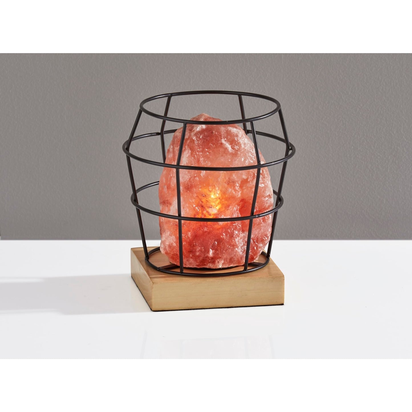 Adesso SL1147-12 Faith Himalayan Salt Table Lamp, 8 in., 7W Type B Bulb, Black Metal/Natural Wood, 1 Novelty Lamp