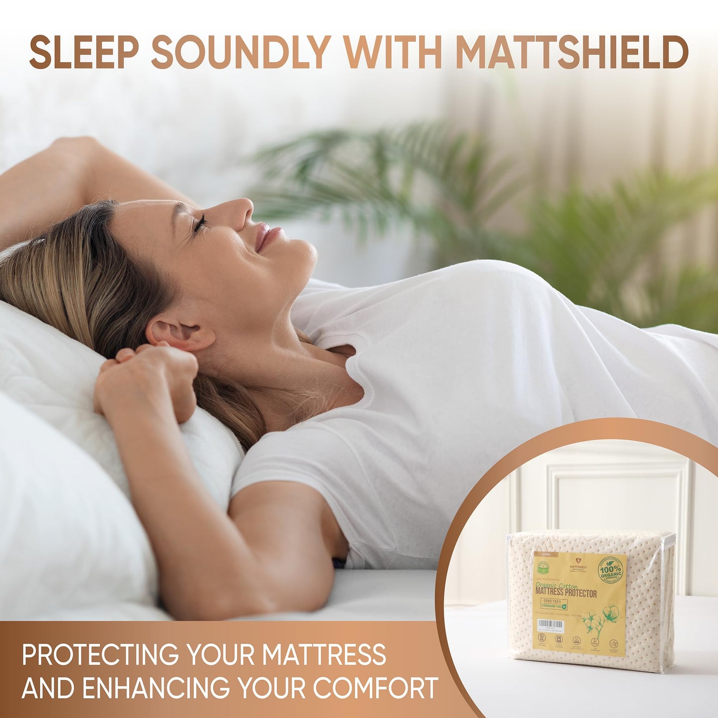 Luxury Waterproof Organic Mattress Protector Queen Size - Organic Cotton Breathable Mattress Pad Cover - Premium 380 GSM 3D Air Fabric - Deep Pocket - Jersey Cotton Skirt - Fitted Design