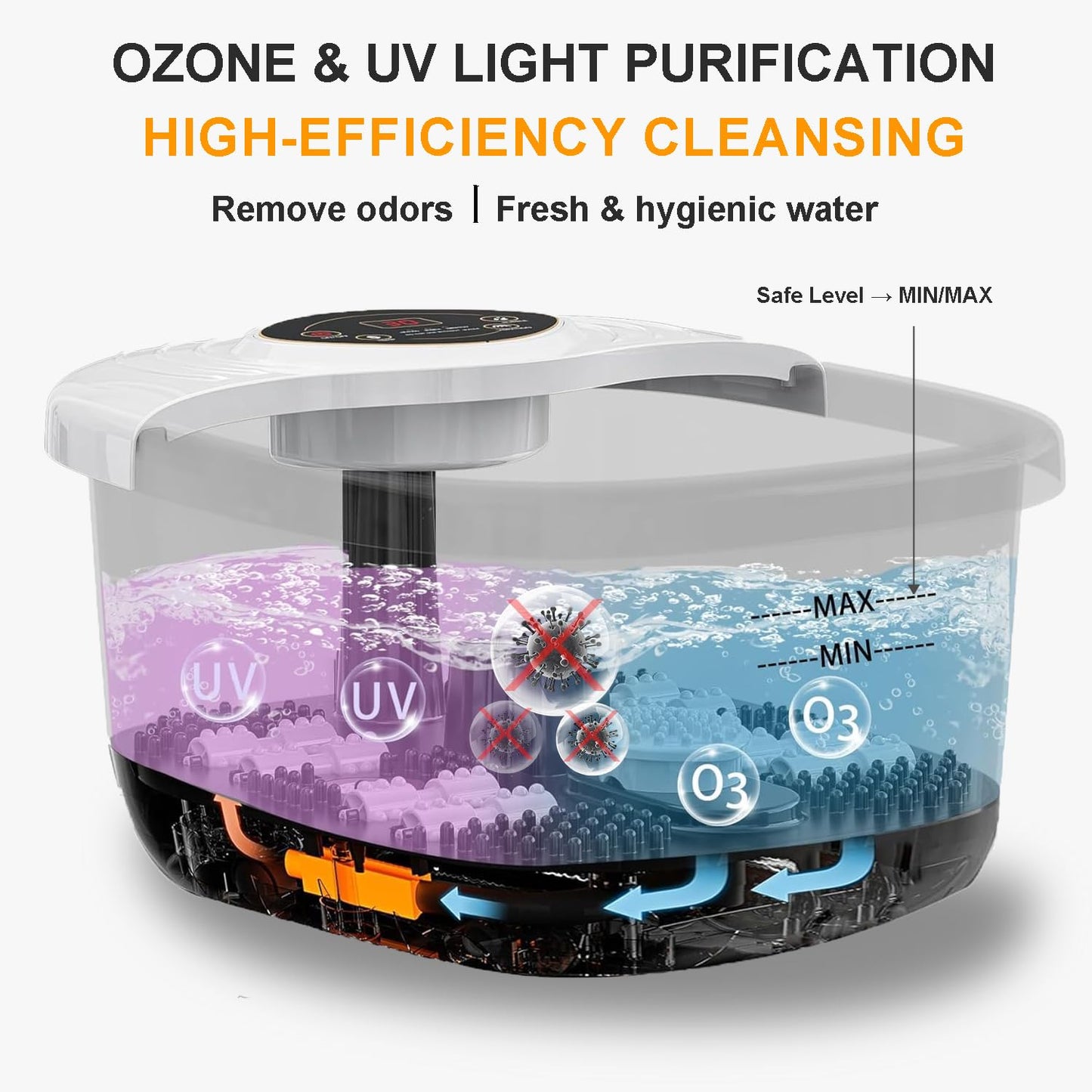 ACCOPURO Foot Spa Bath Massager with Heat, UV Ozone & Oxygen Bubbles, Shiatsu Rollers Epsom Salt Temperature Control, Relieves Stress and Feet Pain - Home Pedicure Soaking Tub Gift for Women/Men