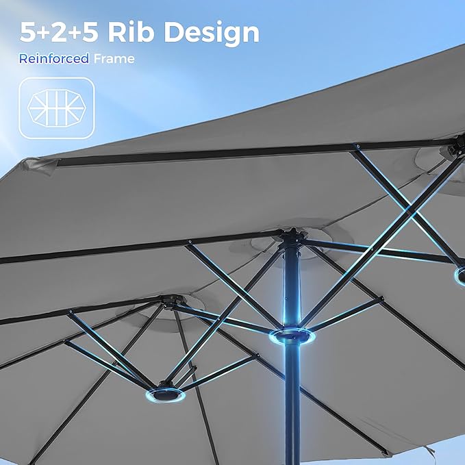 SUPERJARE 13FT Outdoor Umbrella for Patio, Double sided Pool Umbrellas with Fade Resistant Canopy, Large Table Umbrella for Deck, Market, Backyard - Gray