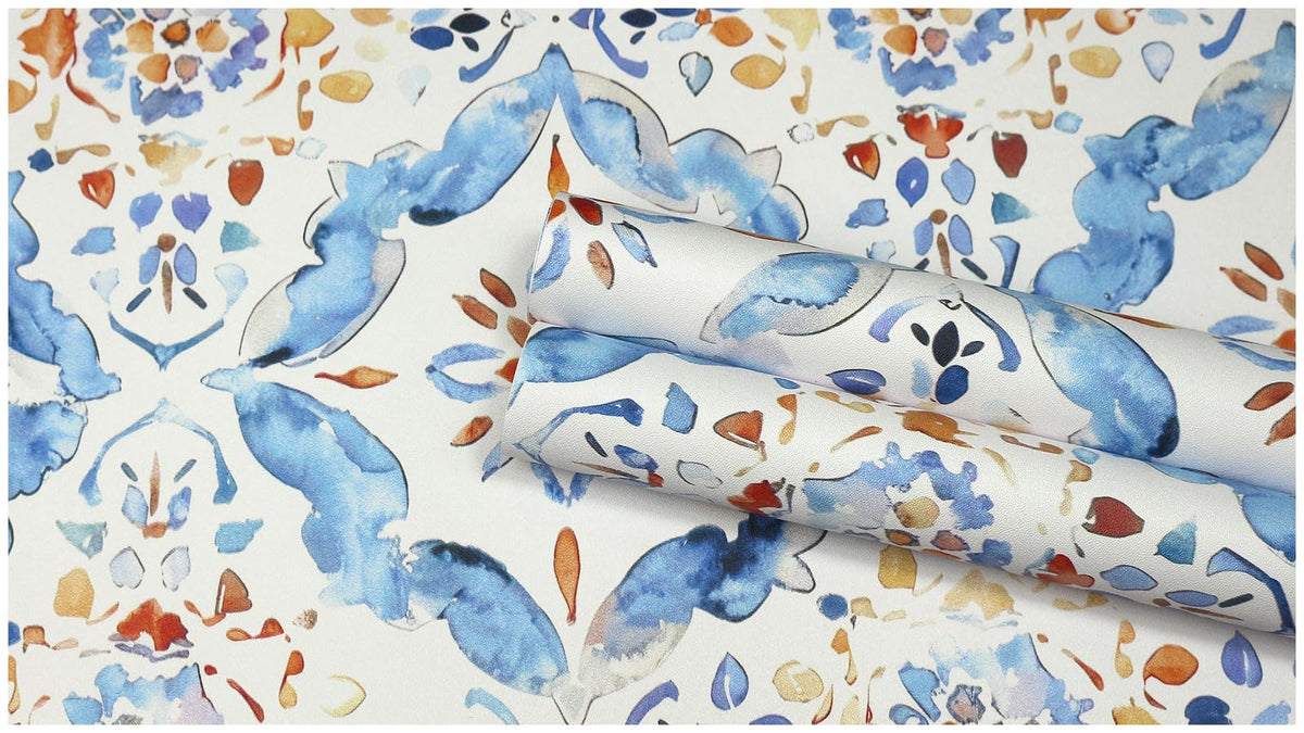 HAOKHOME Geometric Peel and Stick Wallpaper Tile Blue/White/Red Floral Damask Removable Wall Paper Modern Home Decor for Kitchen Backsplash 17.3in x 118in