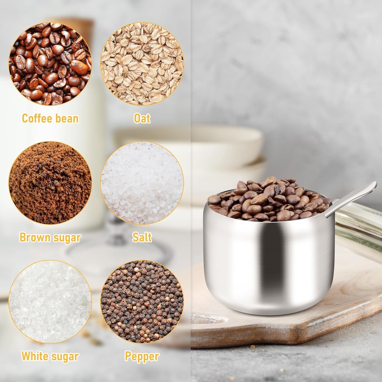 holoith 2 Pack Coffee and Sugar Dispenser with Tray - 10 oz Sugar Bowl with Glass Lid and Spoon for Coffee Bar Accessories Kitchen Storage for Salt,Coffees Bean,Brown Sugar Cubes (Silver)
