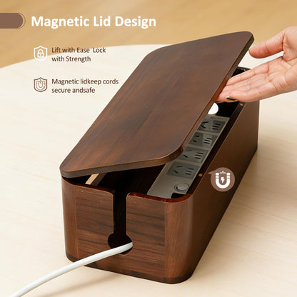 Large Acacia Wood Cable Management Box - Cord Hider & Organizer for TV Wires, Power Strip, Electrical Hiding, Desk & Floor Cables - Solution Wire Storage Solution for Office, Living Room, Bedroom