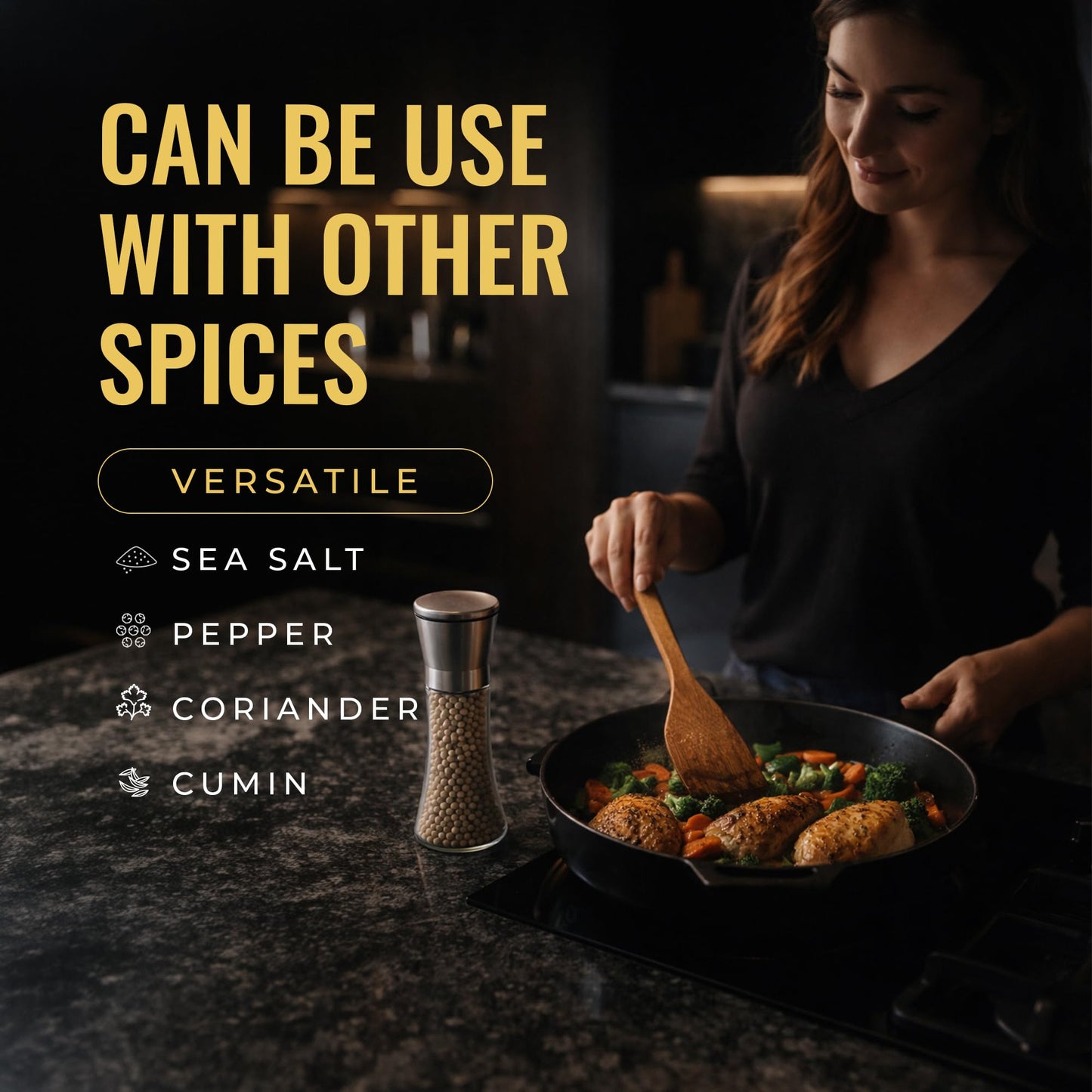 5Senses SpiceCare Salt and Pepper Grinder Set of 2 (200ml) | Stainless Steel & Glass Manual Pepper Mill | Adjustable Ceramic Coarseness | Refillable Salt Shaker for Peppercorns, Sea Salt & Spices