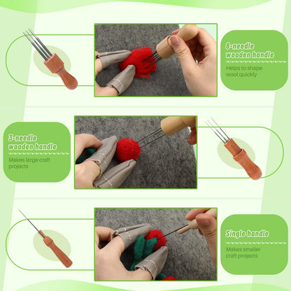 dipeer Needle Felting Tools, Felt Needle Kit 8×10 Inch Felting Pad, 90 Pcs Felting Needles, 3 Size Wooden Handle Holder, Felting Supplies with Storage Bag for Beginners DIY Crafts
