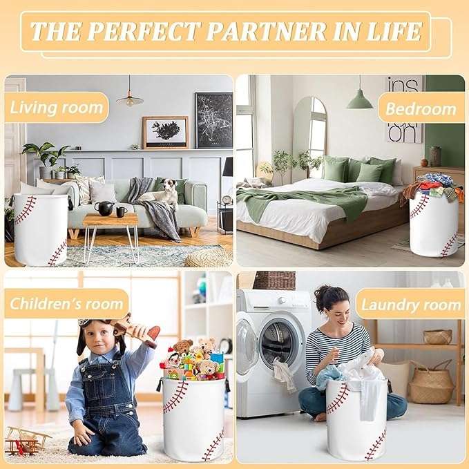Baseball Texture Laundry Hamper Bag