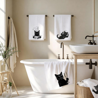 Fakindiy 4-Packs Funny Black Cat Kitchen Towels - 16x24 Inch Microfiber Dish Towels, Super Absorbent & Quick Drying Towels for Kitchen Coffee Bar,Gift for Cat Lovers Women Mom (Black Cat)