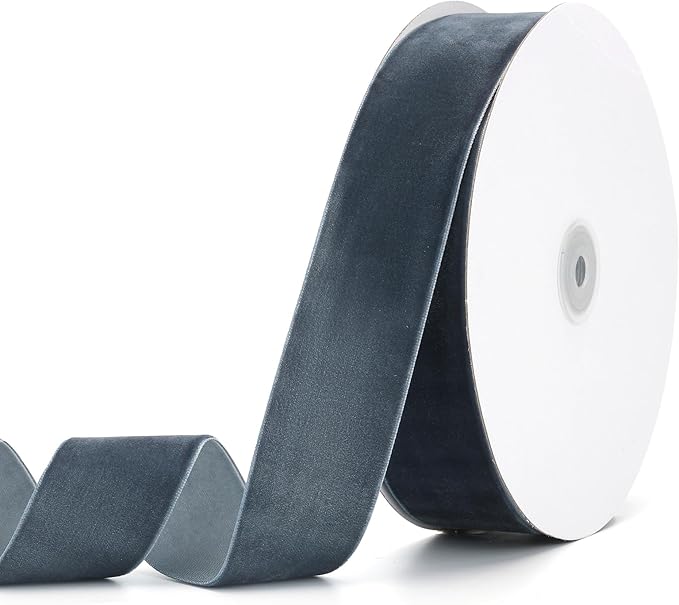 Dark Dusty Blue Velvet Ribbon 1-1/2" x 20Yd,Great for Gift Wrapping,Hair Bows Making, Wreaths,Wedding and Christmas Party Decoration(Dark Dusty Blue 1-1/2")
